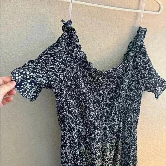 Lulu's Fleur-tation Navy Floral Midi Dress XL Smocked Split Beach Summer Ruffle - Picture 4 of 7